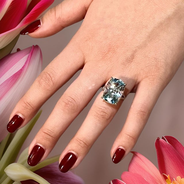 Natural Solitaire Blue Topaz Ring 6.5 14k W Gold 19.58 Cts Certified For Sale In New York - Image 6 of 18
