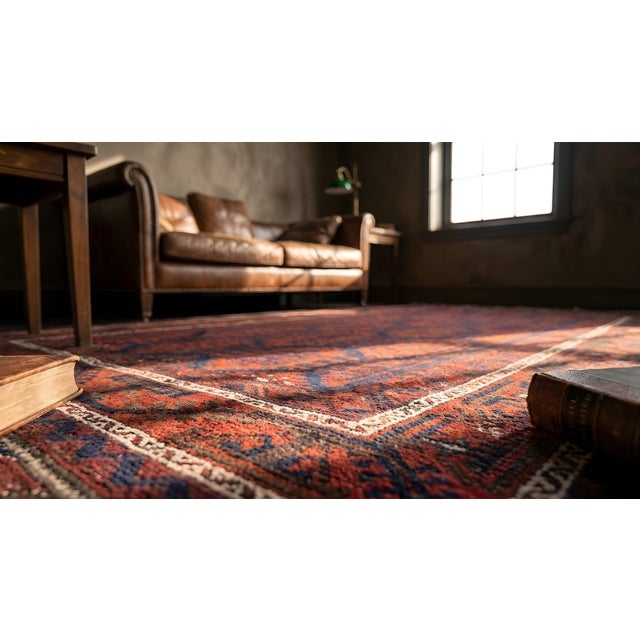 1900s Blue Navy Geometric Antique Afghan Baluch Rug 4'9" X 7'8" Handknotted Wool Carpet For Sale - Image 9 of 9