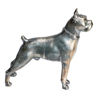 Solid Metal Cast Silverplate Antique Jennings Brothers Boxer Dog Statue Sculpture Pet For Sale