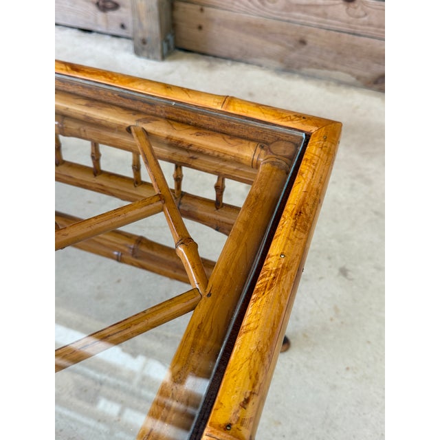 Vintage Brighton Pavilion Style Bamboo Coffee Table With Glass Top For Sale - Image 9 of 12