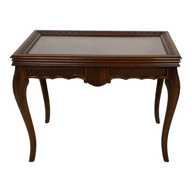 Antique Book Matched Crotch Mahogany Inlaid Serving Table With Removable Glass Tray For Sale