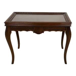 Antique Book Matched Crotch Mahogany Inlaid Serving Table With Removable Glass Tray