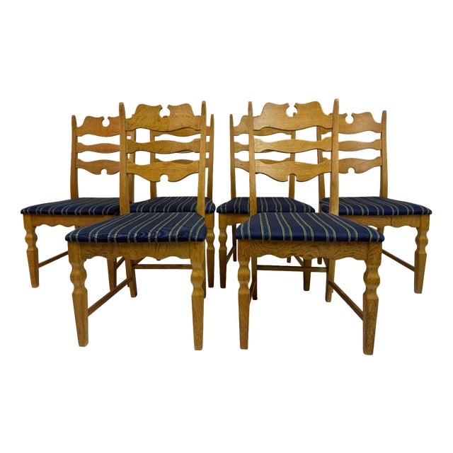 Vintage Razorblade Dining Chairs in Oak by Henning Kjaernulf, 1960s, Set of 6 For Sale