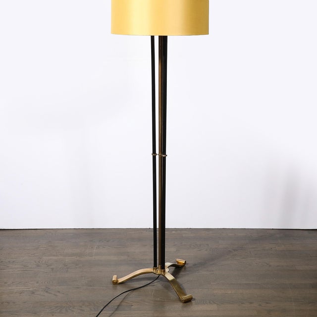 Art Deco Scroll Form Base Machine Age Cylindrical Vitrolite & Bronze Floor Lamp For Sale - Image 17 of 18