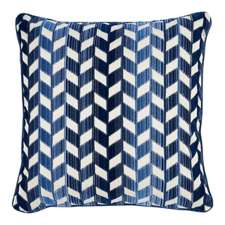 Schumacher Chevron Strie Velvet 20" Pillow in Lapis For Sale
