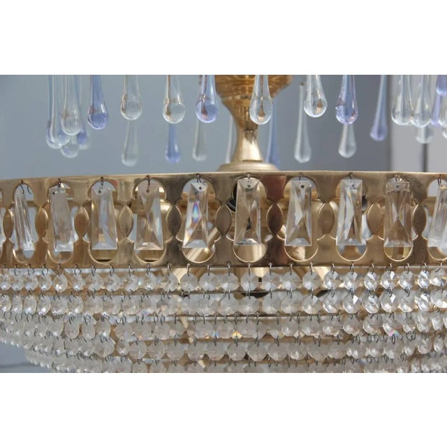 Crystal and Gold Metal-Plated Chandelier, 1970s, Set of 2 For Sale - Image 4 of 10