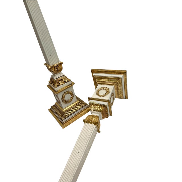 Metal Neoclassical Fluted Column Table Lamps with Laurel Wreath, 1970s, Set of 2 For Sale - Image 7 of 13