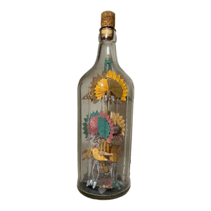 Antique Handmade Whimsical Folk Art Mixed Media Wood Glass Sculpture in Bottle