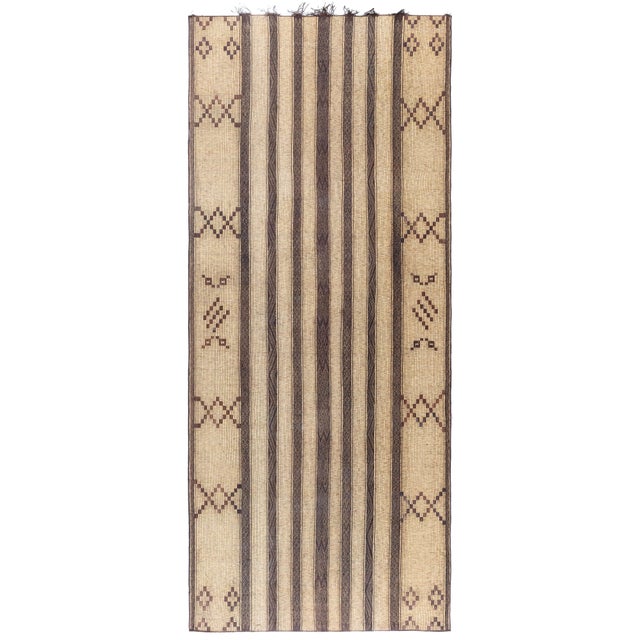 Moroccan Vintage Beige With Brown Carpet Reed And Leather Tuareg For Sale