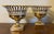 Pair round French Empire Paris porcelain baskets - fully gilt with pedestal bases. Measure 9" diameter x 8 1/8" tall....