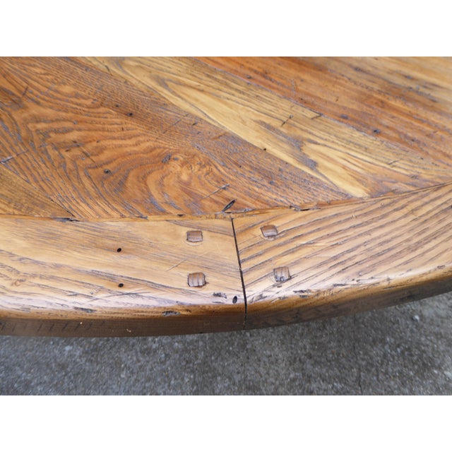 The real McCoy country table in 1800's reclaimed extinct American chestnut. Dia. 66'' -- seats 8. Richest of patina &...