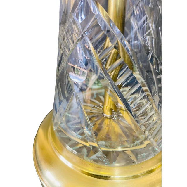 Mid-Century Brass and Crystal Lamps With Etched Flowers a Pair For Sale - Image 9 of 11