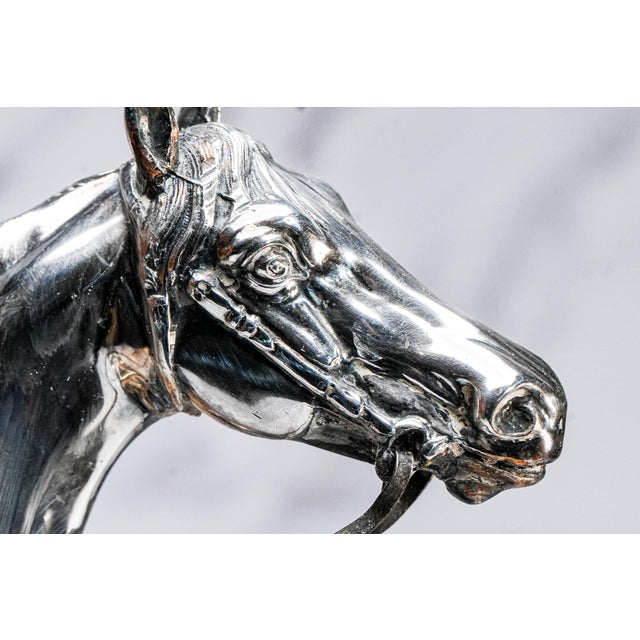 Early 20th Century Silverplate Antique Horse Equestrian Statue Sculpture Trophy Marble Base For Sale - Image 4 of 17