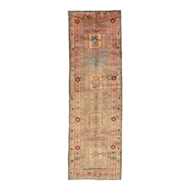 Light Brown Vintage Heriz Wool Rug With a Tribal Pattern in Peach Color For Sale
