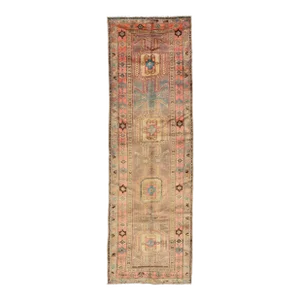 Light Brown Vintage Heriz Wool Rug With a Tribal Pattern in Peach Color