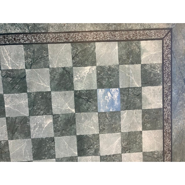 This hand painted floor cloth is painted on heavy canvas The faux marble border surrounds a marble inlay center with a...