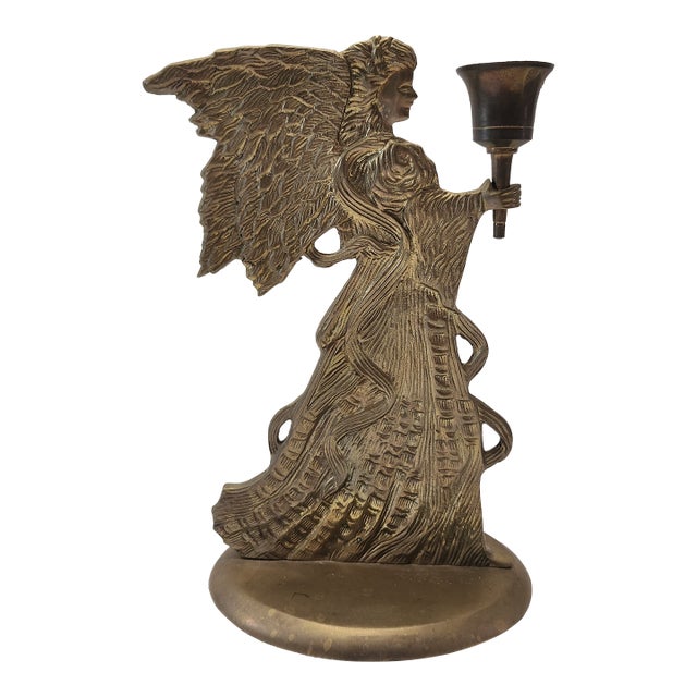 Vintage Brass Religious Angel Candle Holder For Sale