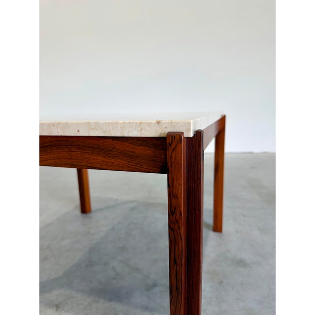 1960’s Danish Rosewood and Travertine Coffee and Side Table Set - Two Pieces For Sale - Image 9 of 12
