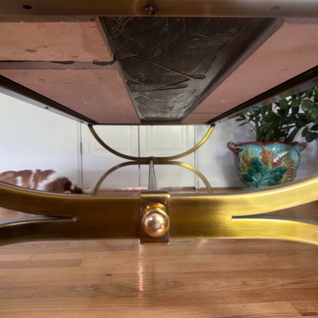 Mid 20th Century Maison Jansen Style Green Marble Brass Coffee Table For Sale - Image 9 of 12