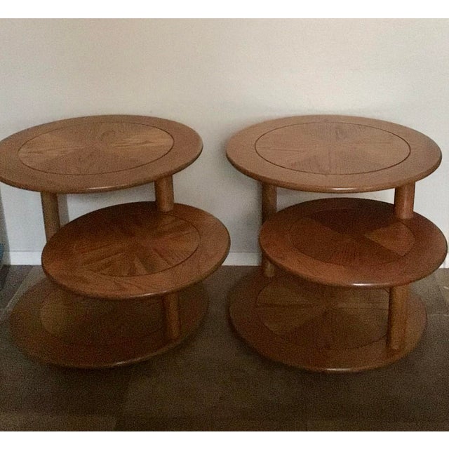 1970s Round Three Tier Oak Swivel Side Tables a Pair Chairish