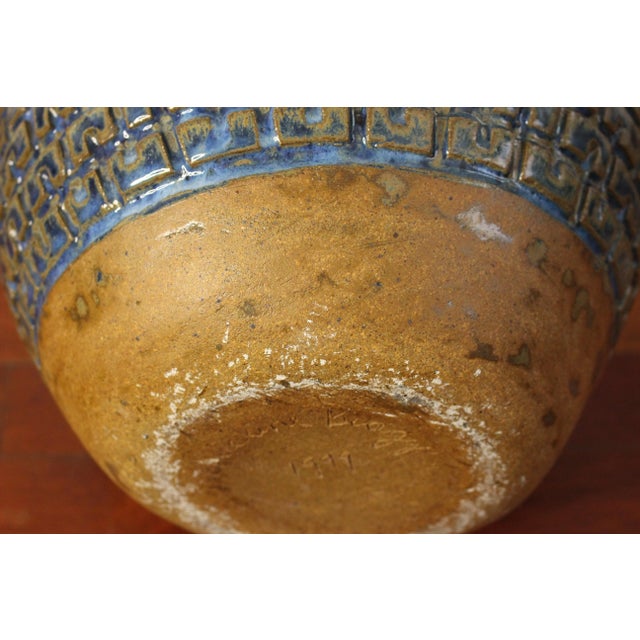 Blue 1990s Large Studio Pottery Floor Vase by California Artist Jacqueline Biaggi For Sale - Image 8 of 10