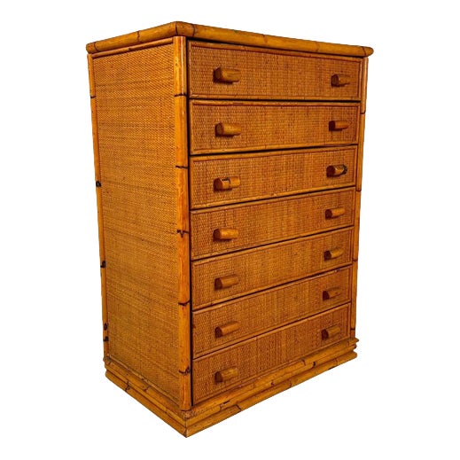 Bamboo and Rattan Chest of Drawers, Italy, 1960s For Sale