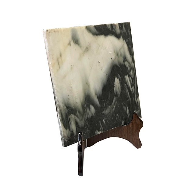 Abstract Chinese Natural Dream Stone Square Gray Fengshui Plaque Display For Sale - Image 3 of 5