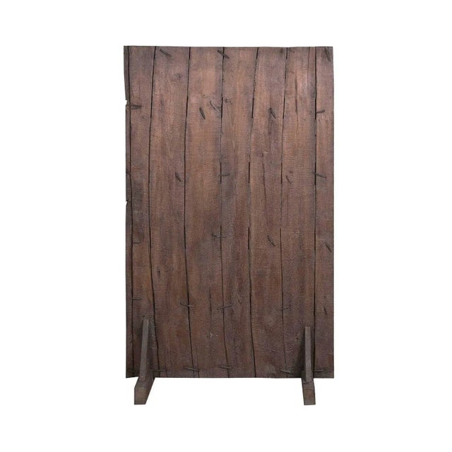 Farmhouse 1800s Antique Carved Teak Wood Door From India Mounted on Display Stand For Sale - Image 3 of 3