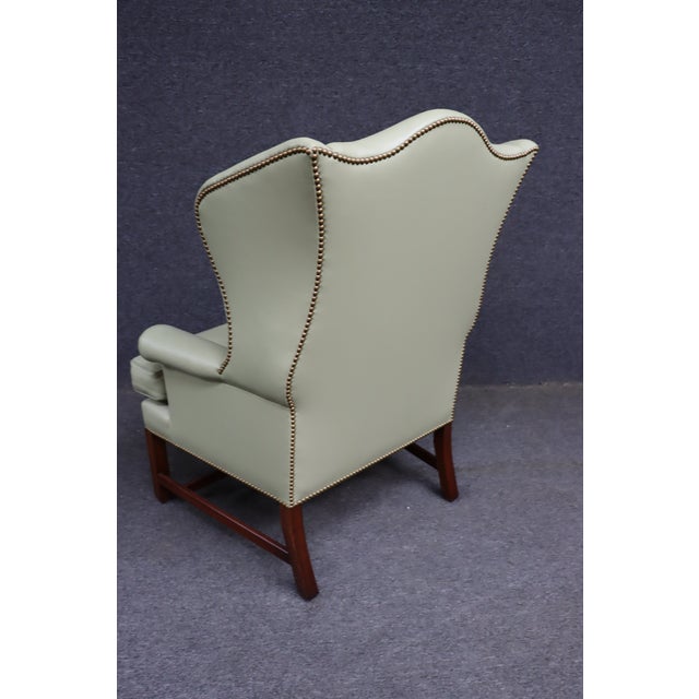 Light Green Leather Kittinger Chippendale Wingback Chair For Sale - Image 8 of 16
