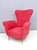 Mid-Century Modern Vintage Red Cotton Wingback Armchair with Brass Feet, Italy For Sale - Image 3 of 11