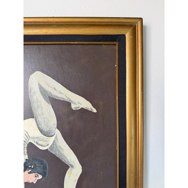 White 1970s Vintage J. Banas Figurative Acrobat Dancer Oil on Artist Board Painting, Framed For Sale - Image 8 of 13