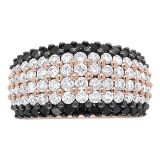 18K Rose Gold 2 1/5 Cttw Black and White Diamond 6 Row Band Ring (F-G and Black Color, VS1-VS2 Clarity) - Ring Size 7 For Sale