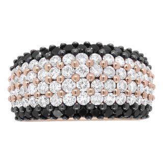 18K Rose Gold 2 1/5 Cttw Black and White Diamond 6 Row Band, Ring Size 7 For Sale