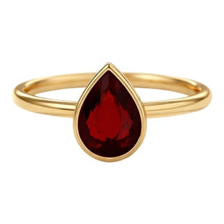 Garnet Pear Cut Statement Ring, Natural Gemstone Handmade 925 Sterling Silver Ring Us 7 For Sale