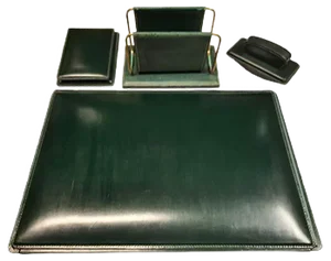Saddle-Stitched Leather Model DLG Writing Set by Jacques Adnet, 1940s, Set of 4