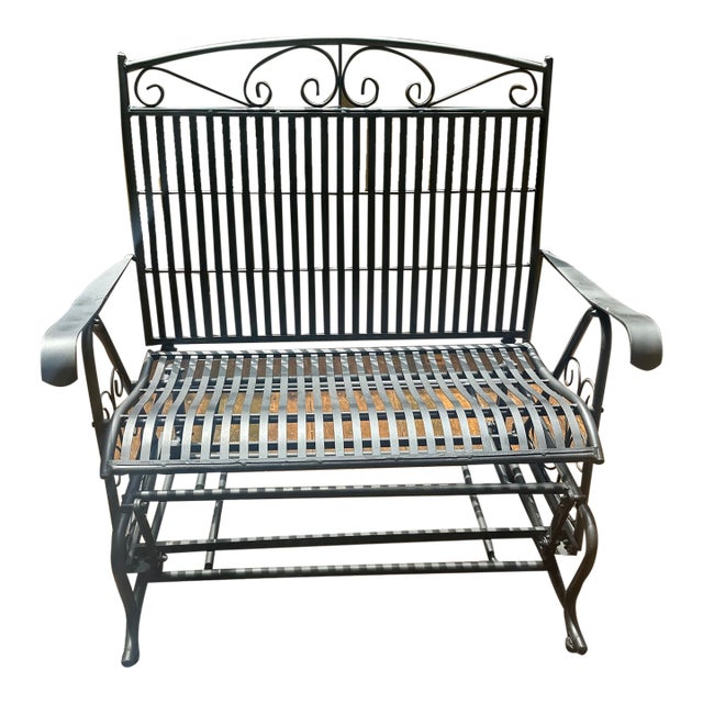 1980s Woodard Style Wrought Iron Swinging Bench For Sale
