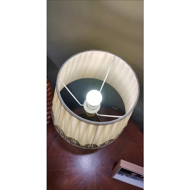 Gold-Embroidered Pleated Fabric & Copper Lamp For Sale - Image 6 of 7