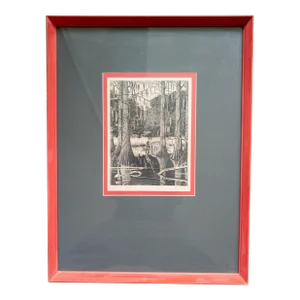 Mid-Century American Drypoint Etching of Atchafalaya Louisiana Swamp by Morris Henry Hobbs