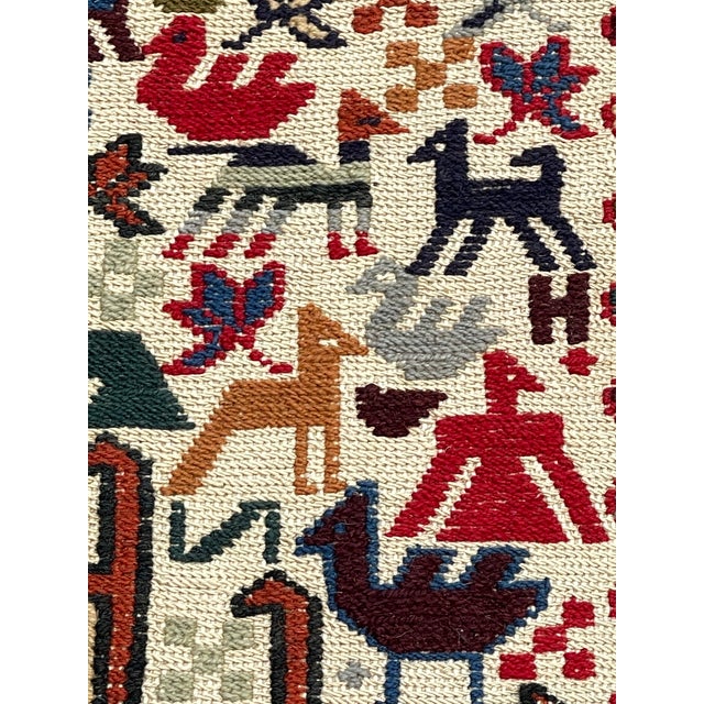Mid 20th Century Large Caucasian Soumak Wool Rug Pillow With Animal Motifs For Sale - Image 5 of 13