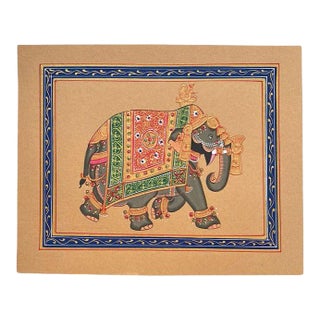 Hand Painted Elephant in Gold Regalia on Paper - India For Sale