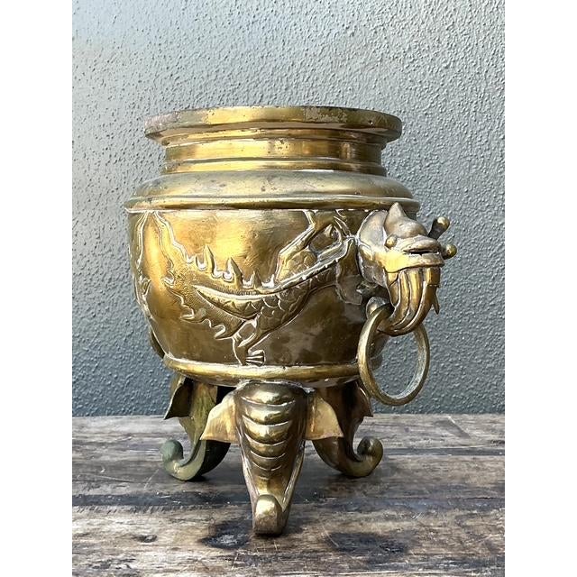 Brass Vintage Asian Brass Dragon Cache Pot For Sale - Image 8 of 13
