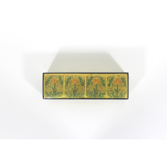 Beautiful vintage Kashmir lidded trinket box made from papier maché, hand painted with real 22ct gold and then lacquered....
