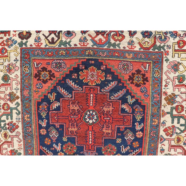 Antique Persian Kurdish Rug With Medallion Design in Blue, Red, and Ivory For Sale - Image 9 of 13