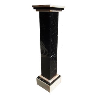 Art Deco Belgian Black Veined Marble and Carrara Marble Column Pied De Stal, 1930s For Sale