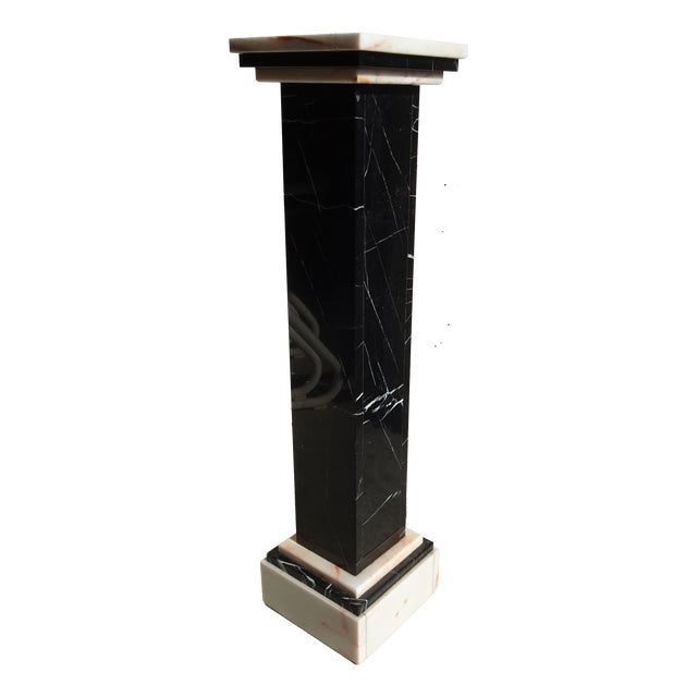 Art Deco Belgian Black Veined Marble and Carrara Marble Column Pied De Stal, 1930s For Sale