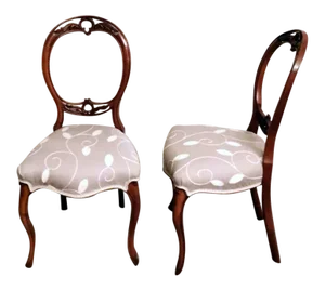 Late 19th Century Victorian English Walnut Chairs With Balloon Back - a Pair