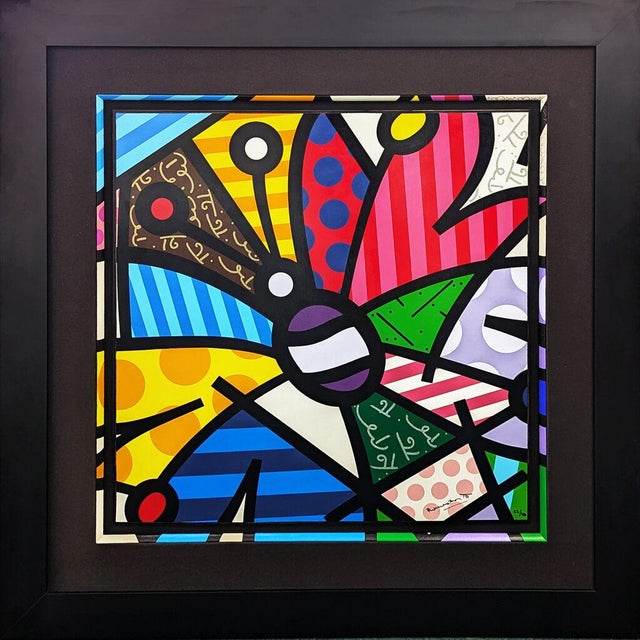 Romero Britto Rothschild Butterfly Hand Signed on Gesso Board, 2005, Framed For Sale