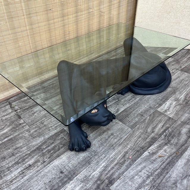 Large Hollywood Regency Black Panther Sculptural Base Coffee Table. Circa 1970s For Sale - Image 16 of 17