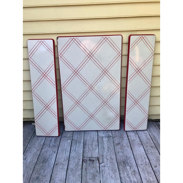 1930's Art Deco Style Red & White Enamel Porcelain Kitchen Table Top