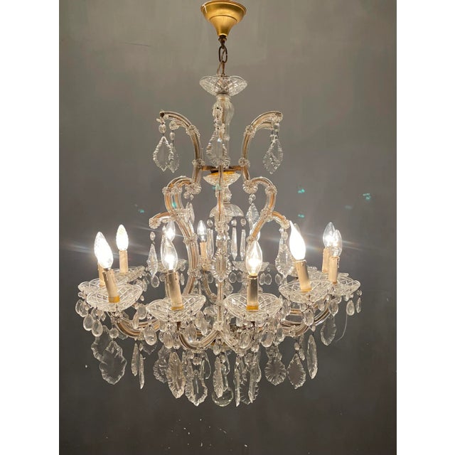 Large crystal chandelier 1950s Murano glass frame Height without chain and ceiling canopy 91 cm Height including chain and...